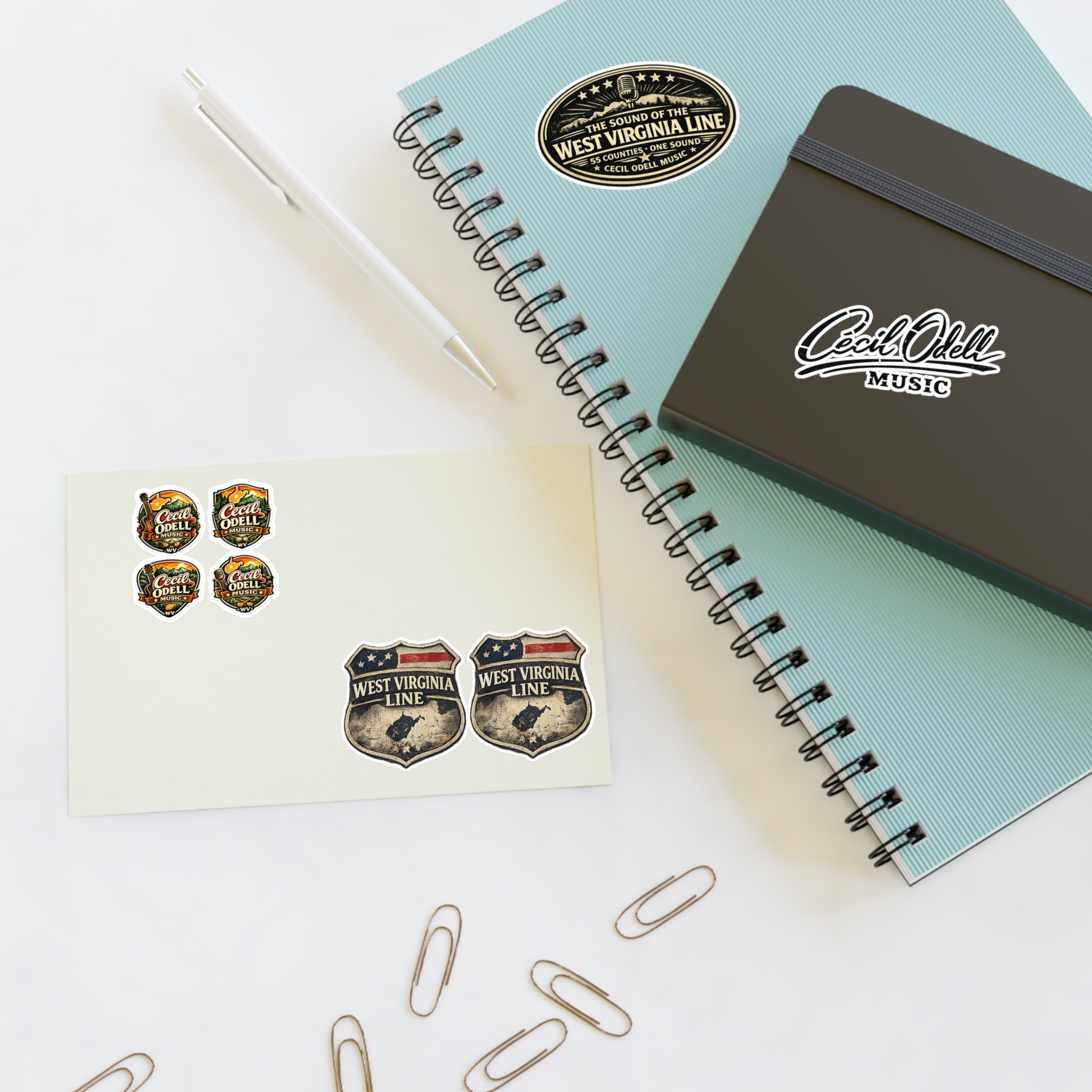 West Virginia Line Music Sticker Sheet: Cecil Odell Band Logo & Vintage Badges - Cecil Odell Music
