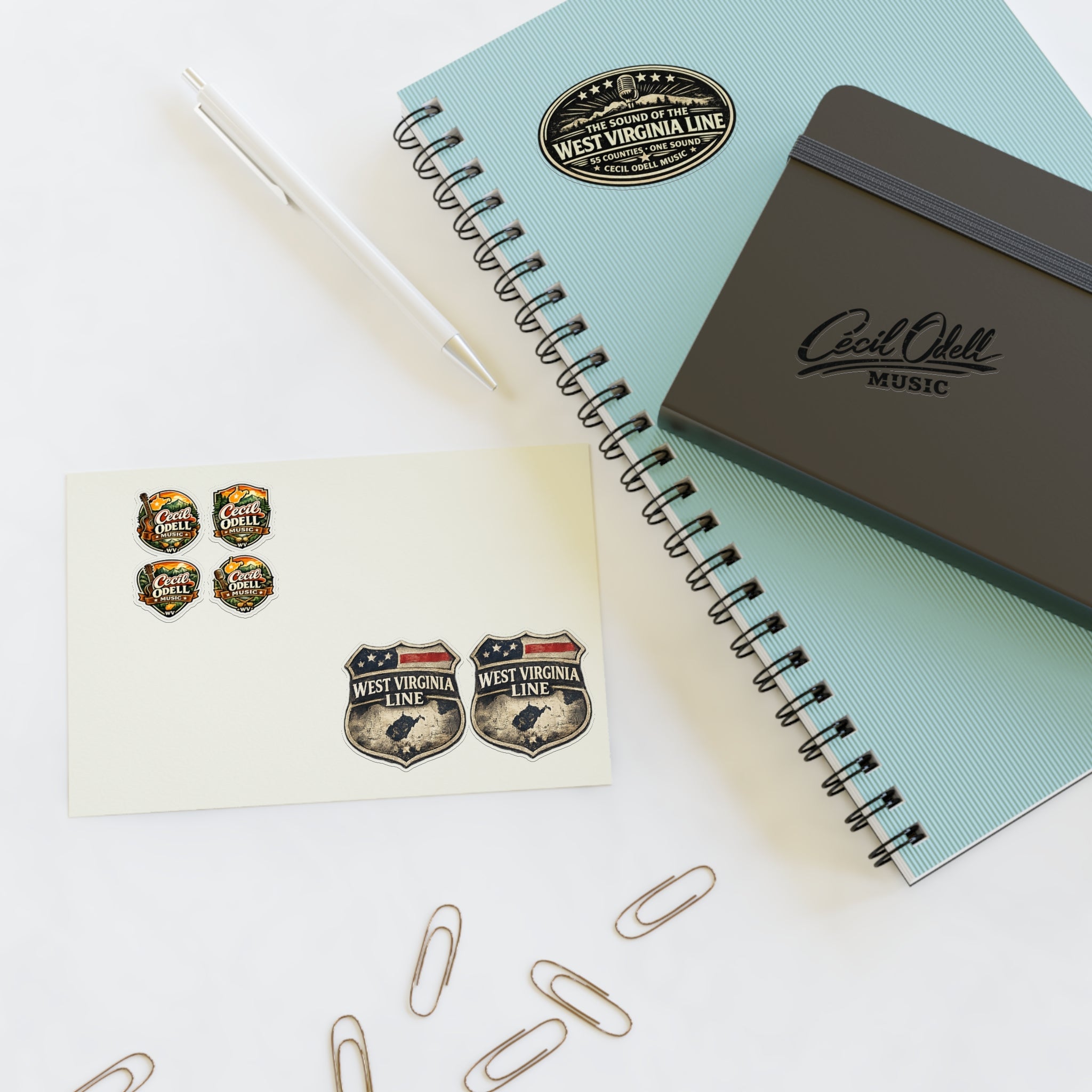 West Virginia Line Music Sticker Sheet: Cecil Odell Band Logo & Vintage Badges - Cecil Odell Music