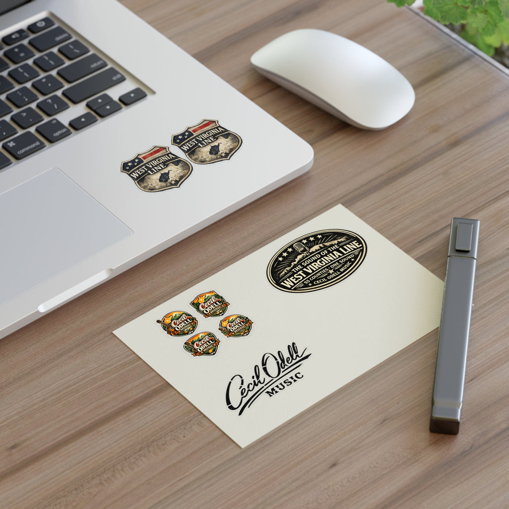 West Virginia Line Music Sticker Sheet: Cecil Odell Band Logo & Vintage Badges - Cecil Odell Music