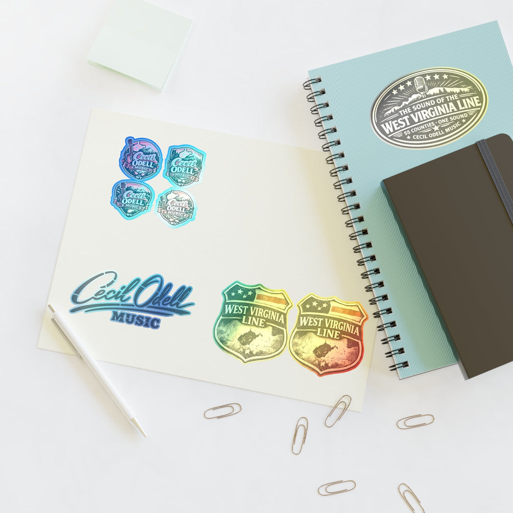 West Virginia Line Music Sticker Sheet: Cecil Odell Band Logo & Vintage Badges - Cecil Odell Music
