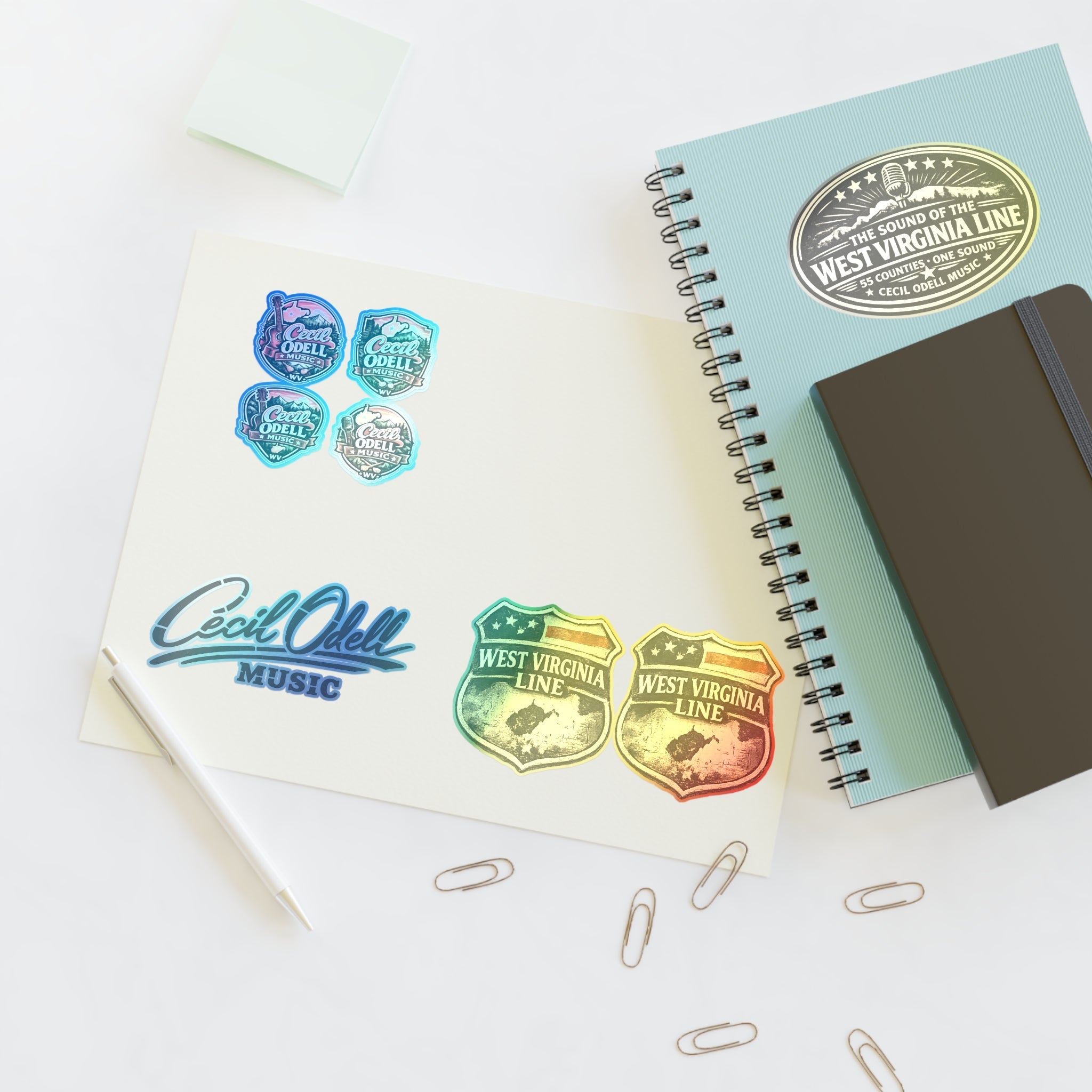 West Virginia Line Music Sticker Sheet: Cecil Odell Band Logo & Vintage Badges - Cecil Odell Music