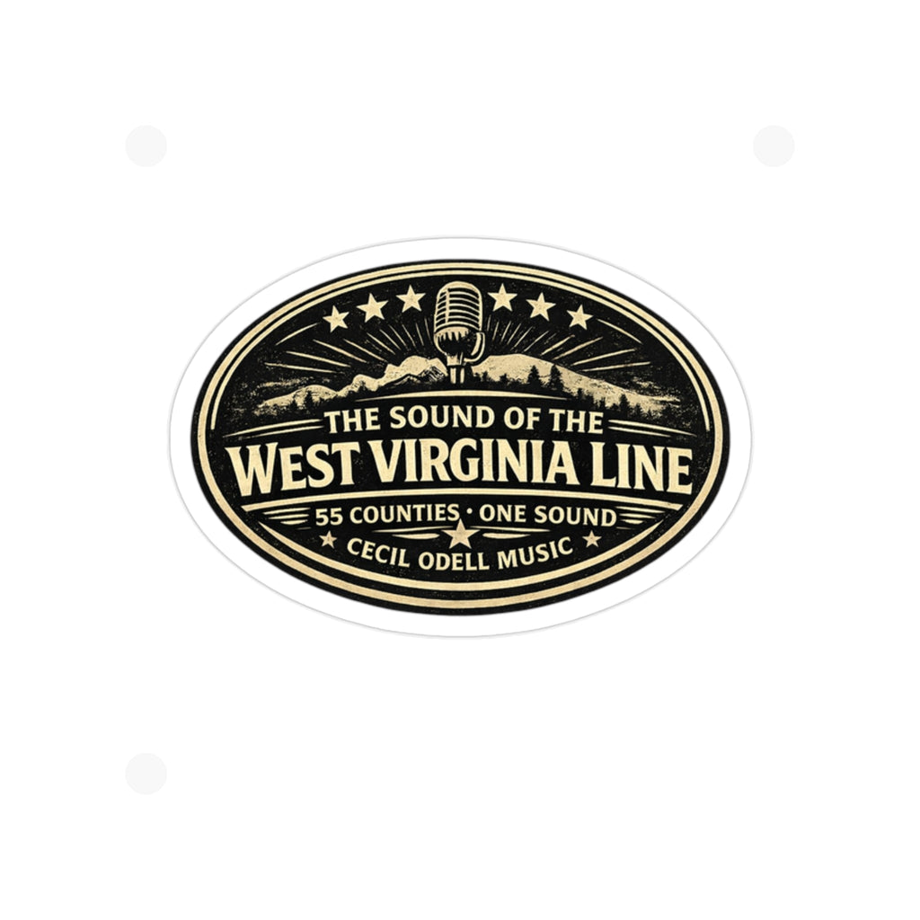 West Virginia Line Oval Vinyl Sticker: Die‑Cut Transparent Outdoor Sticker - Cecil Odell Music