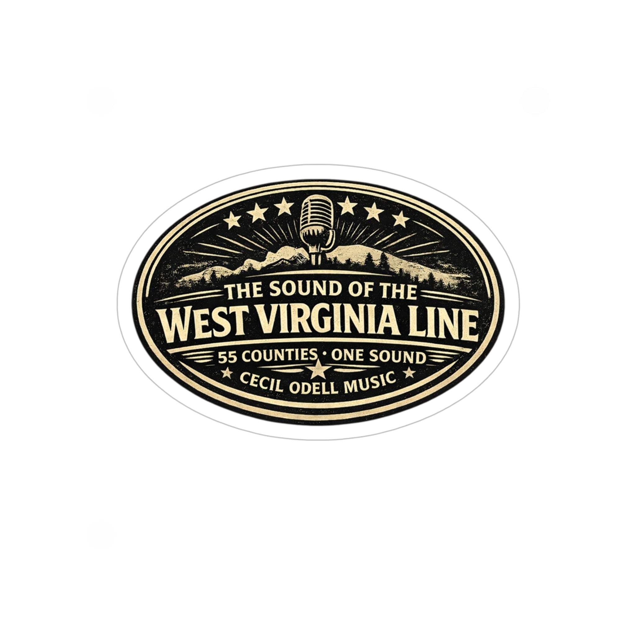 West Virginia Line Oval Vinyl Sticker: Die‑Cut Transparent Outdoor Sticker - Cecil Odell Music