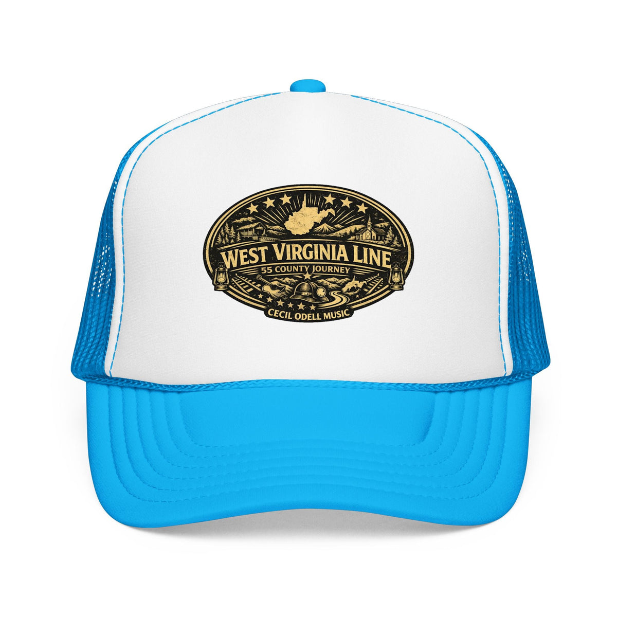 West Virginia Line Vintage Foam Trucker Hat: Rustic State Patch Cap - Cecil Odell Music