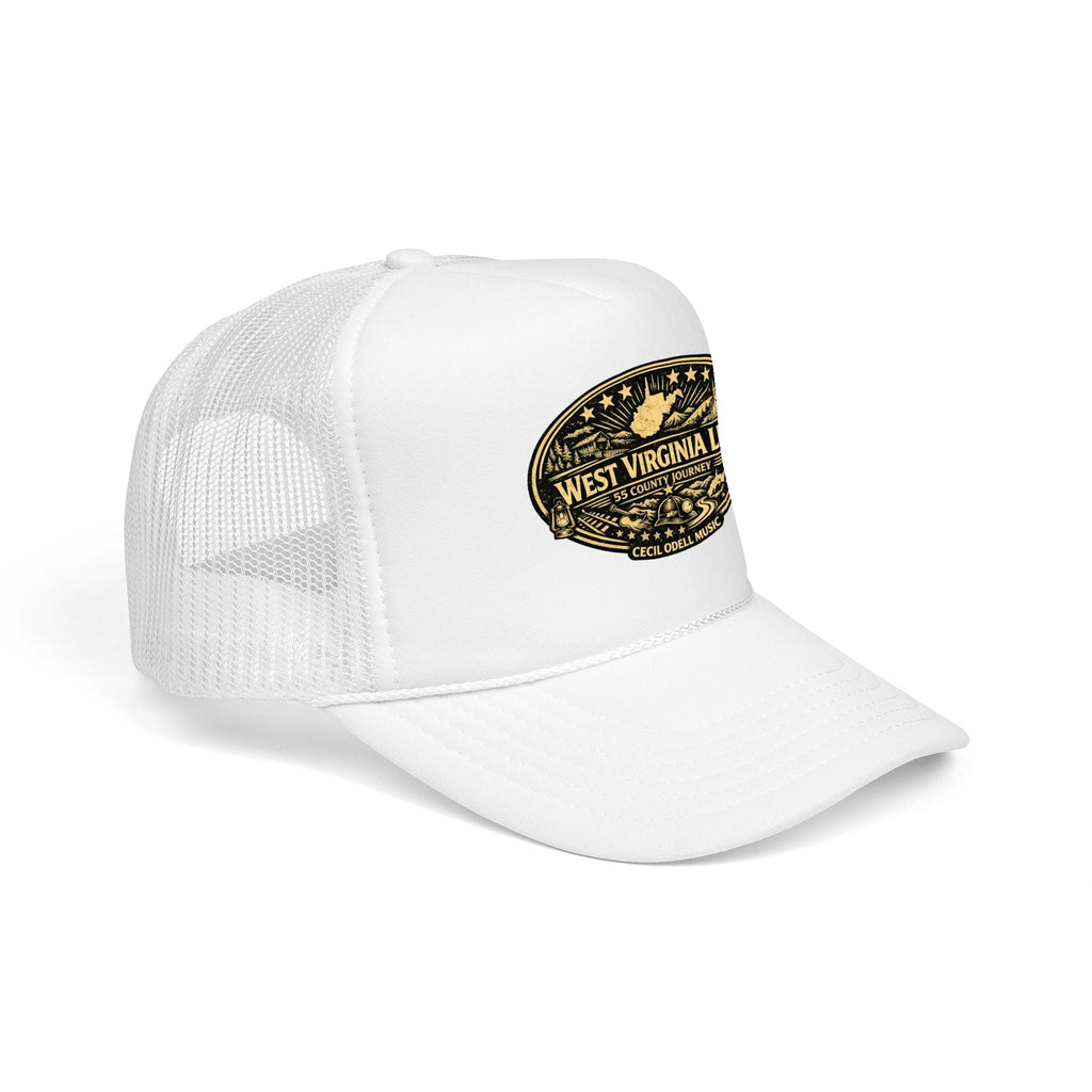 West Virginia Line Vintage Foam Trucker Hat: Rustic State Patch Cap - Cecil Odell Music