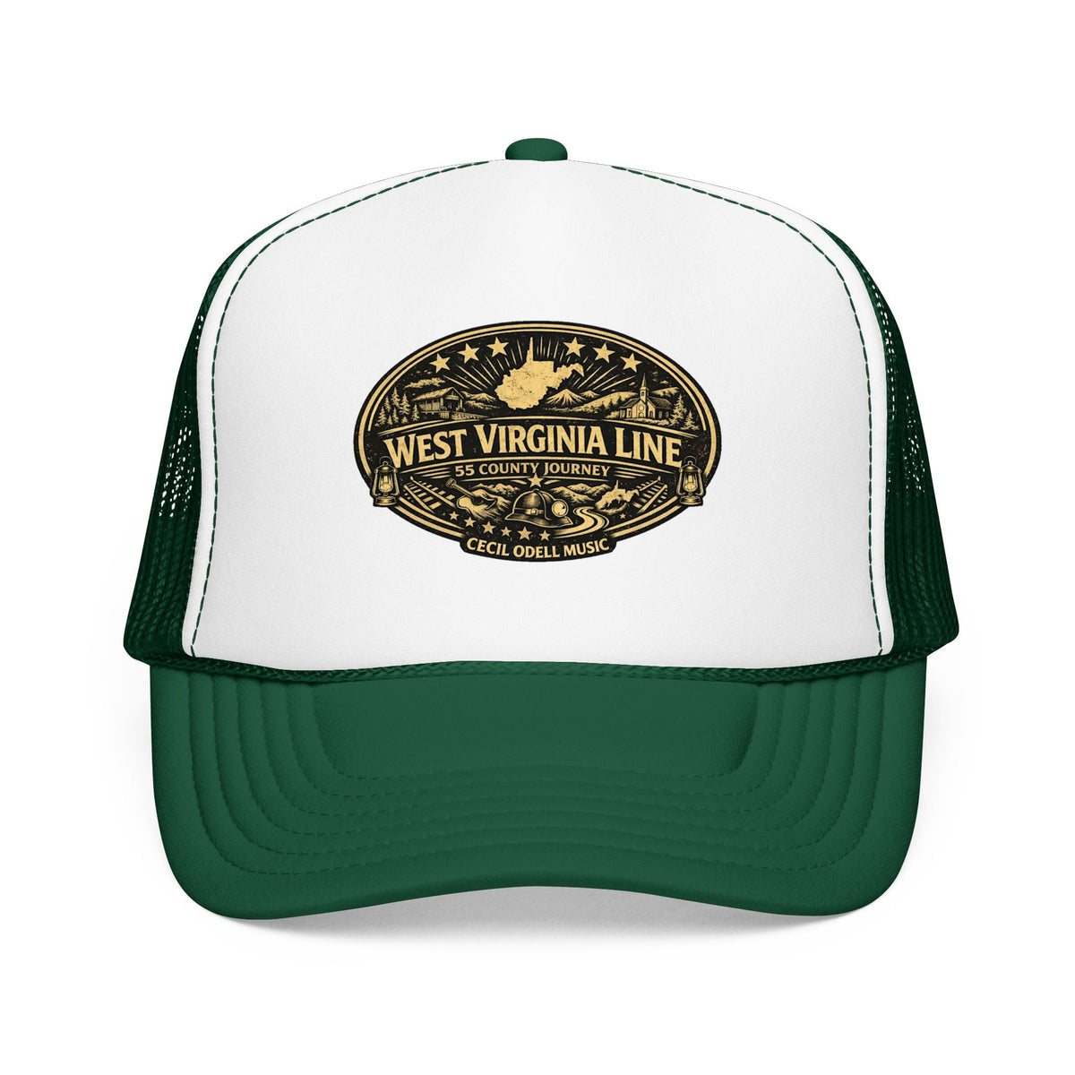 West Virginia Line Vintage Foam Trucker Hat: Rustic State Patch Cap - Cecil Odell Music