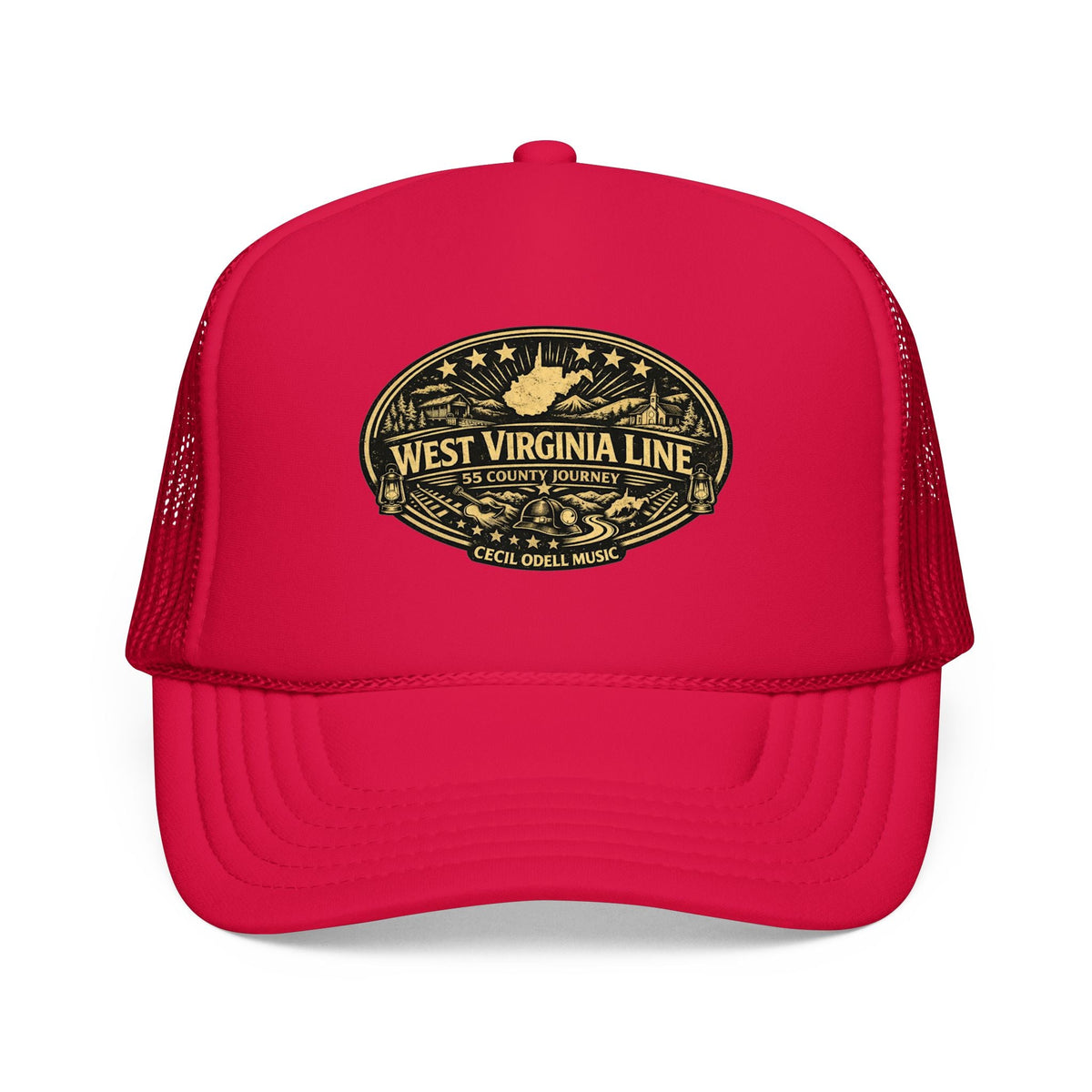 West Virginia Line Vintage Foam Trucker Hat: Rustic State Patch Cap - Cecil Odell Music