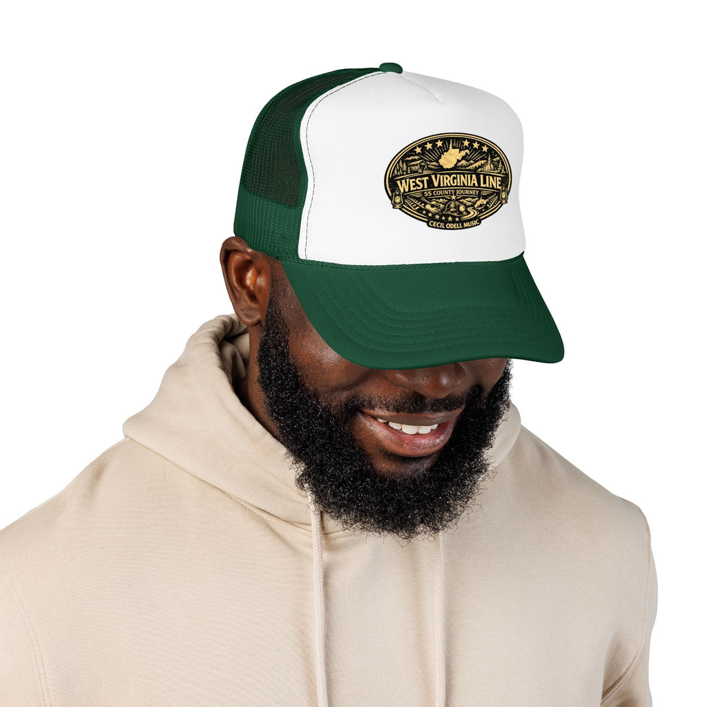 West Virginia Line Vintage Foam Trucker Hat: Rustic State Patch Cap - Cecil Odell Music