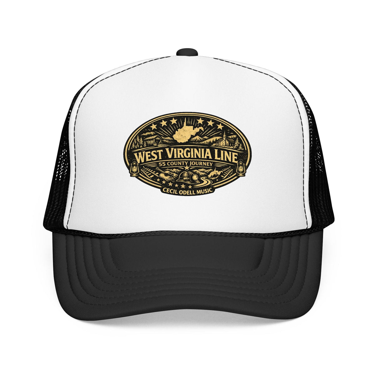 West Virginia Line Vintage Foam Trucker Hat: Rustic State Patch Cap - Cecil Odell Music