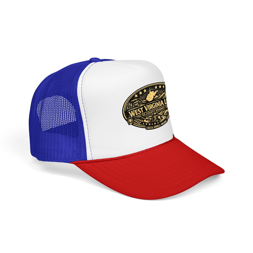 West Virginia Line Vintage Foam Trucker Hat: Rustic State Patch Cap - Cecil Odell Music