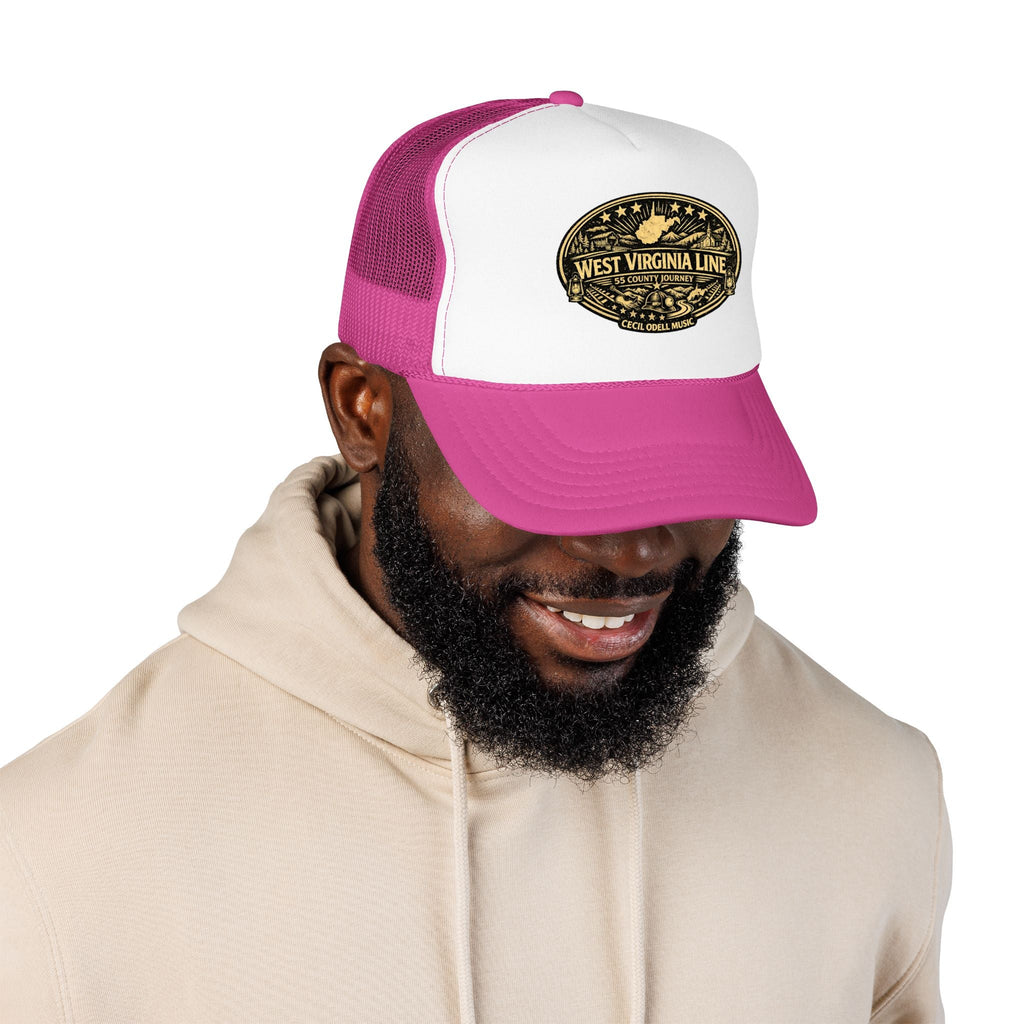 West Virginia Line Vintage Foam Trucker Hat: Rustic State Patch Cap - Cecil Odell Music