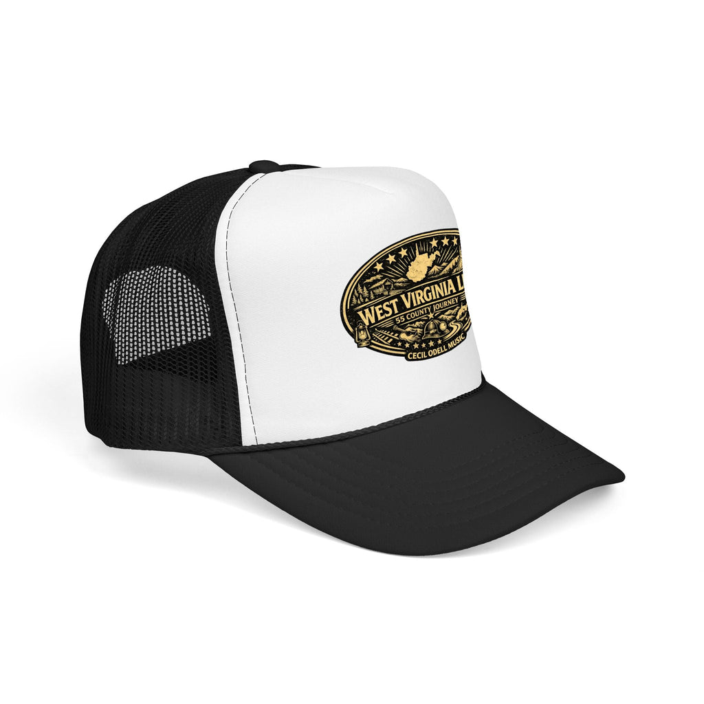West Virginia Line Vintage Foam Trucker Hat: Rustic State Patch Cap - Cecil Odell Music