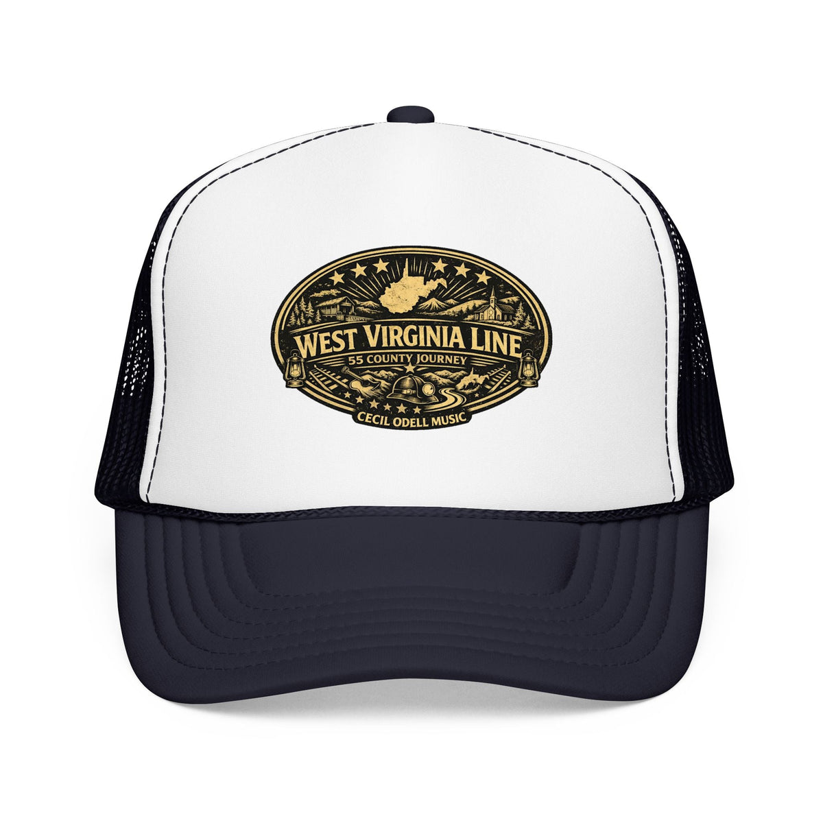 West Virginia Line Vintage Foam Trucker Hat: Rustic State Patch Cap - Cecil Odell Music