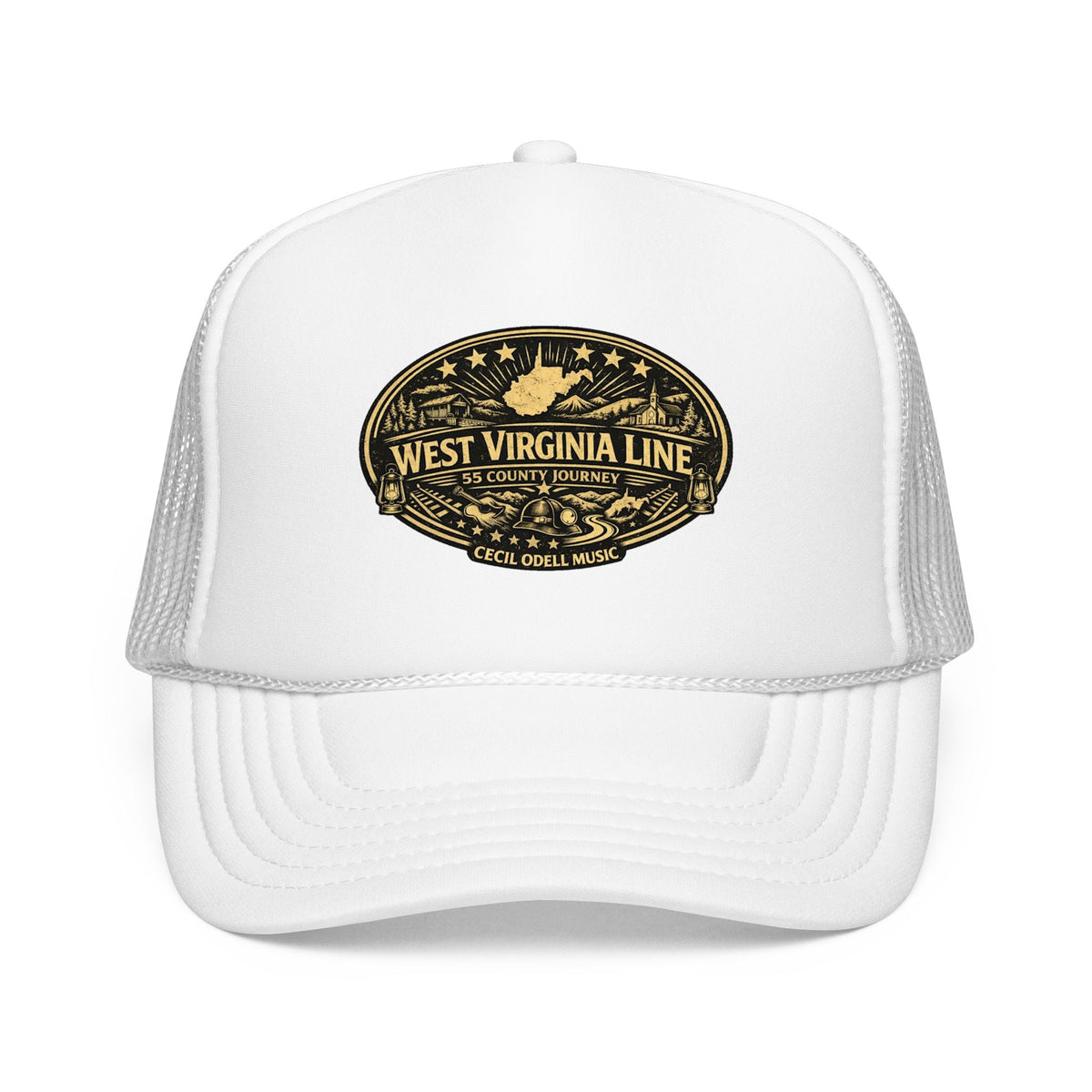 West Virginia Line Vintage Foam Trucker Hat: Rustic State Patch Cap - Cecil Odell Music