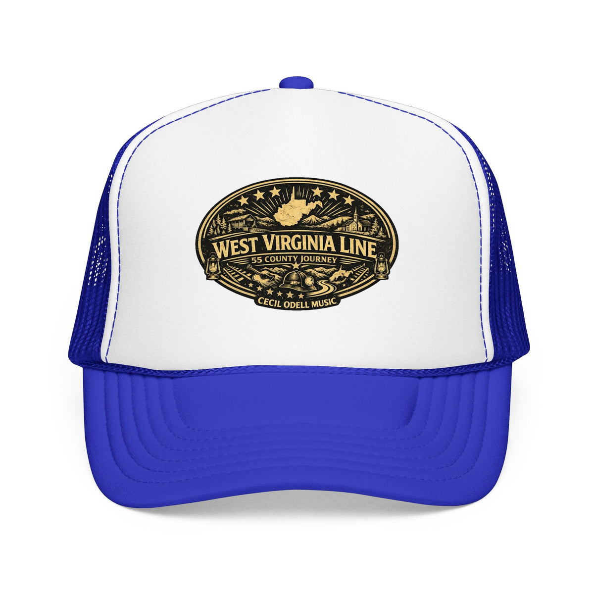 West Virginia Line Vintage Foam Trucker Hat: Rustic State Patch Cap - Cecil Odell Music