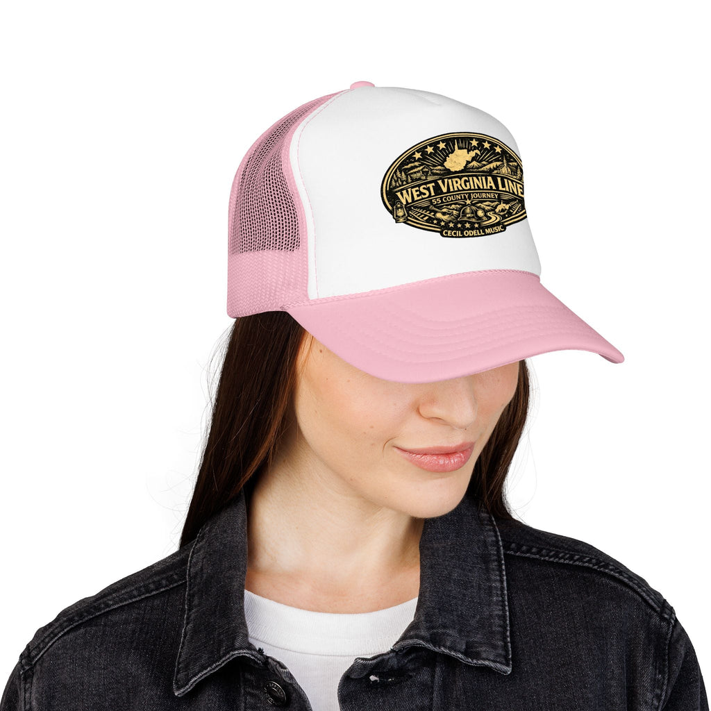 West Virginia Line Vintage Foam Trucker Hat: Rustic State Patch Cap - Cecil Odell Music