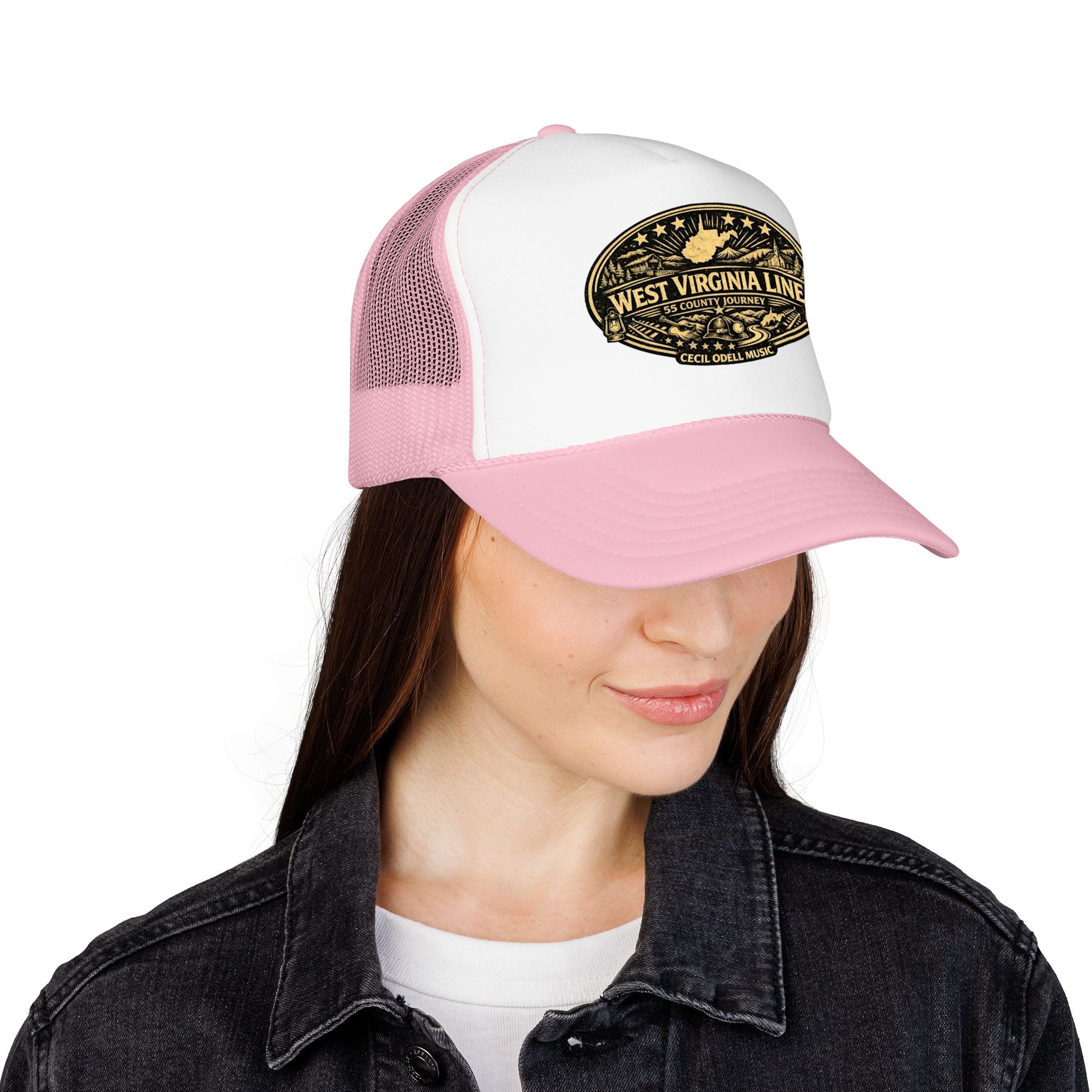 West Virginia Line Vintage Foam Trucker Hat: Rustic State Patch Cap - Cecil Odell Music