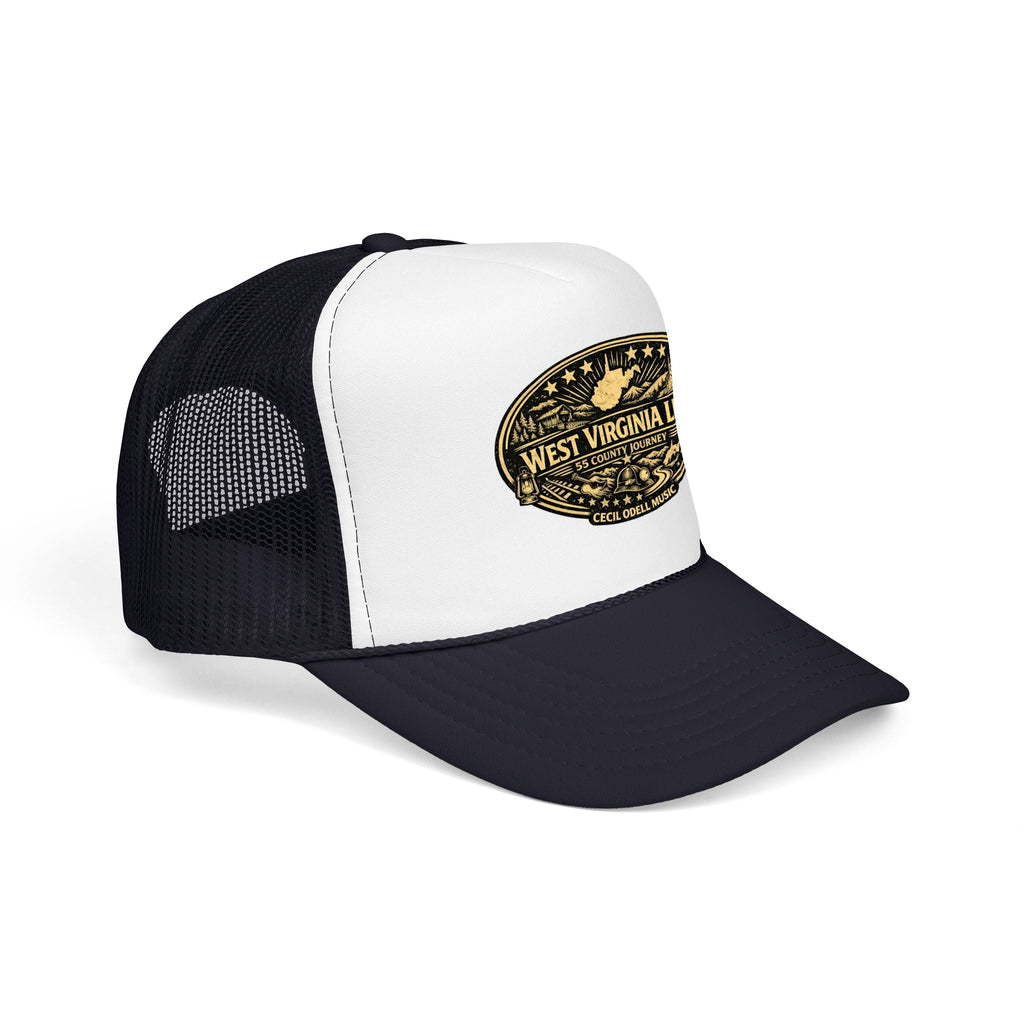 West Virginia Line Vintage Foam Trucker Hat: Rustic State Patch Cap - Cecil Odell Music