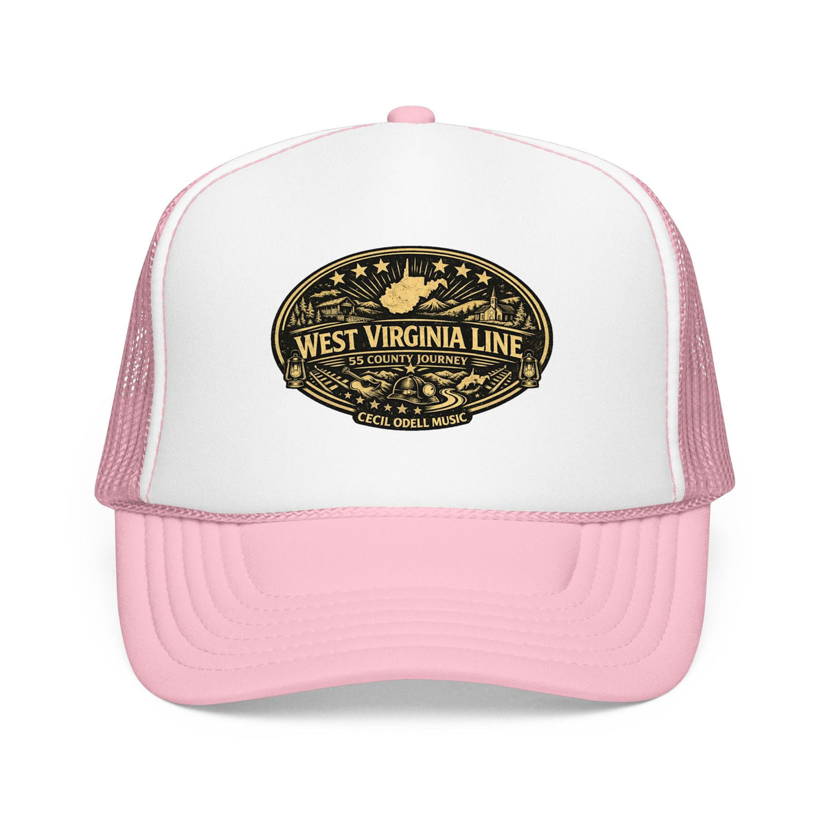 West Virginia Line Vintage Foam Trucker Hat: Rustic State Patch Cap - Cecil Odell Music