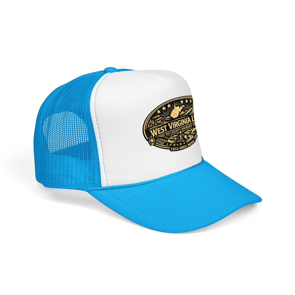 West Virginia Line Vintage Foam Trucker Hat: Rustic State Patch Cap - Cecil Odell Music
