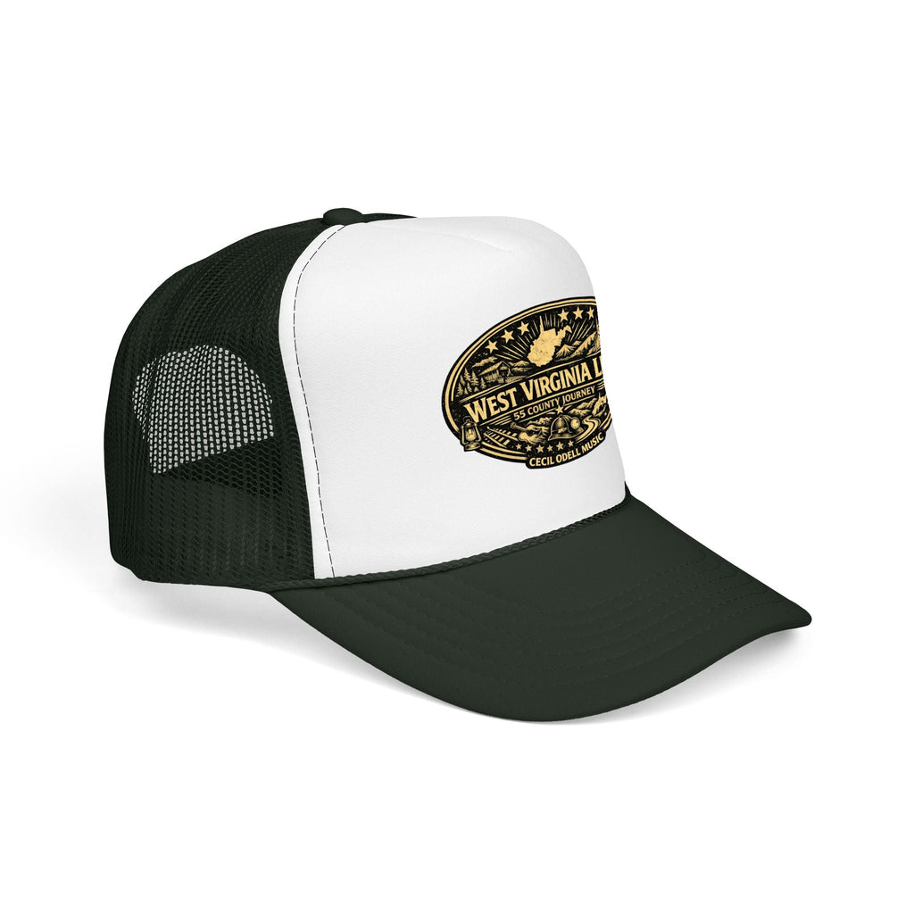 West Virginia Line Vintage Foam Trucker Hat: Rustic State Patch Cap - Cecil Odell Music