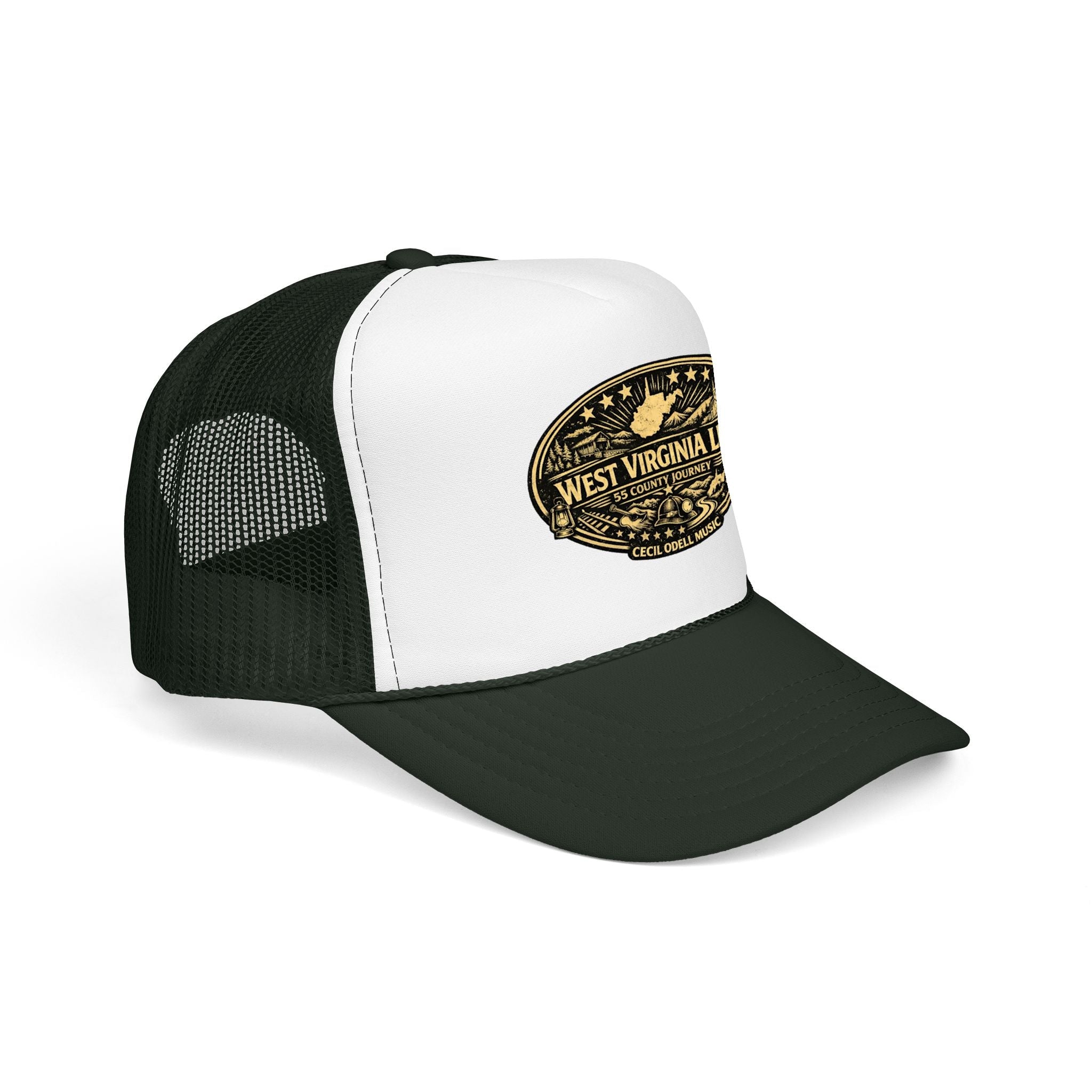 West Virginia Line Vintage Foam Trucker Hat: Rustic State Patch Cap - Cecil Odell Music