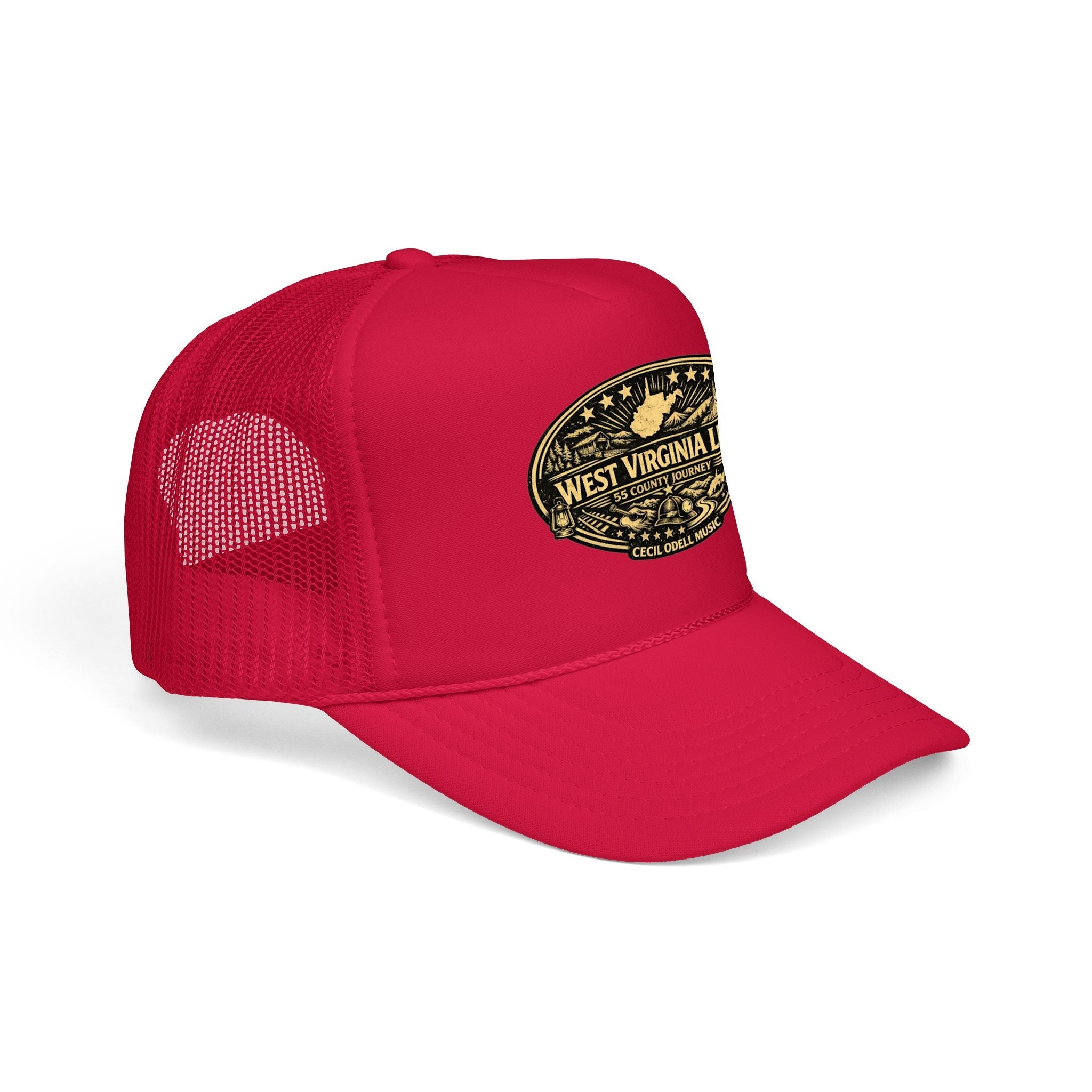 West Virginia Line Vintage Foam Trucker Hat: Rustic State Patch Cap - Cecil Odell Music