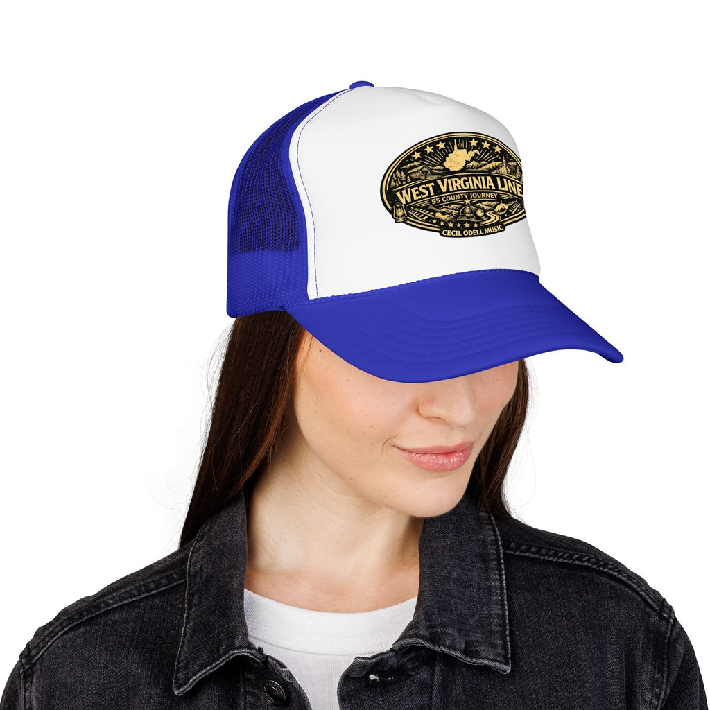West Virginia Line Vintage Foam Trucker Hat: Rustic State Patch Cap - Cecil Odell Music