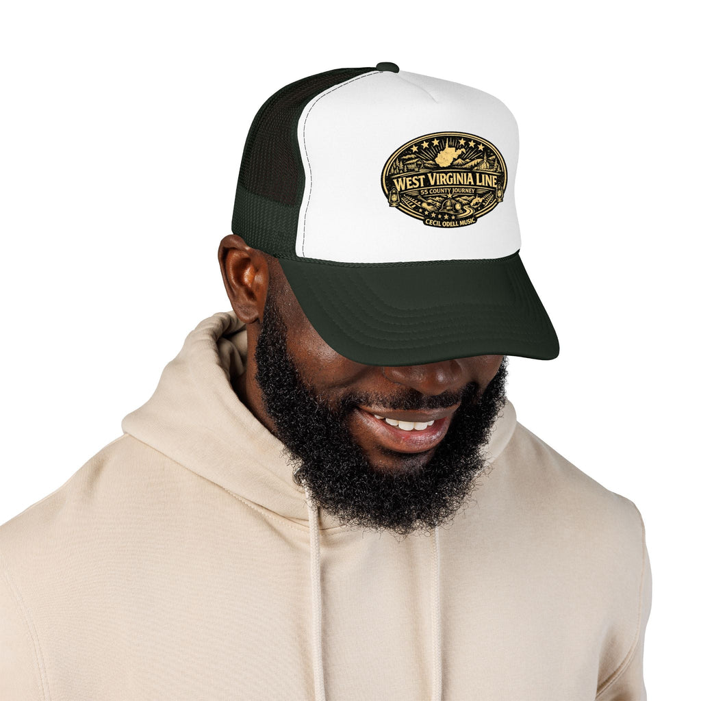 West Virginia Line Vintage Foam Trucker Hat: Rustic State Patch Cap - Cecil Odell Music