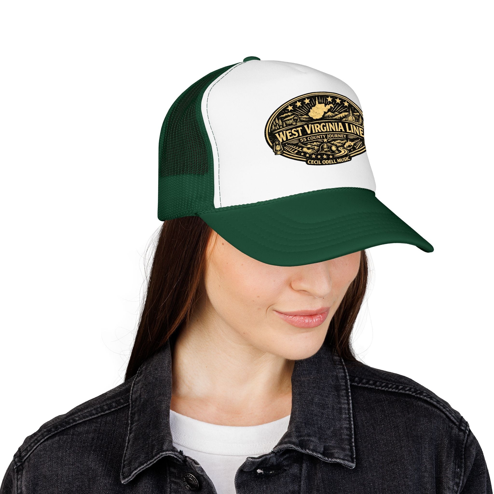 West Virginia Line Vintage Foam Trucker Hat: Rustic State Patch Cap - Cecil Odell Music