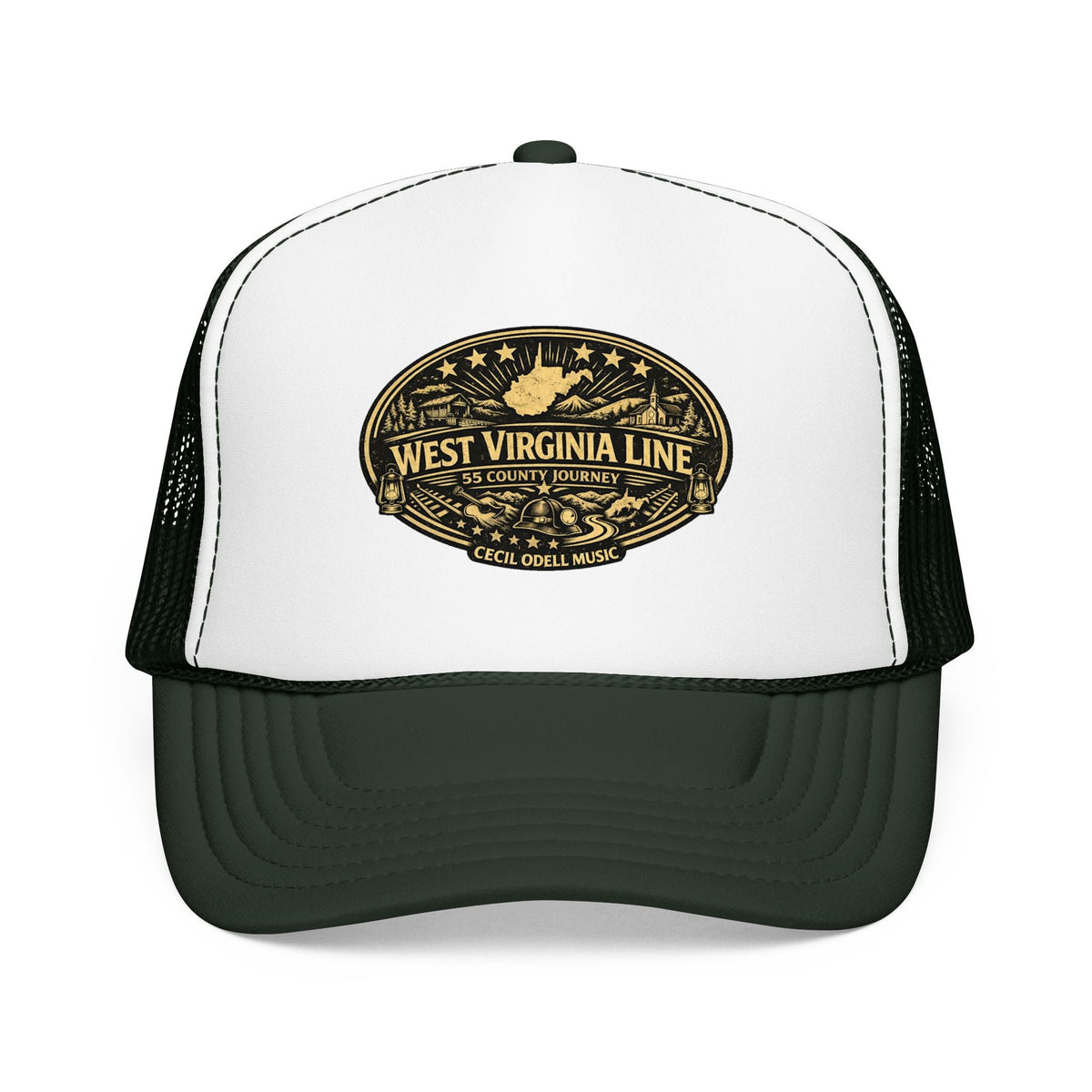 West Virginia Line Vintage Foam Trucker Hat: Rustic State Patch Cap - Cecil Odell Music