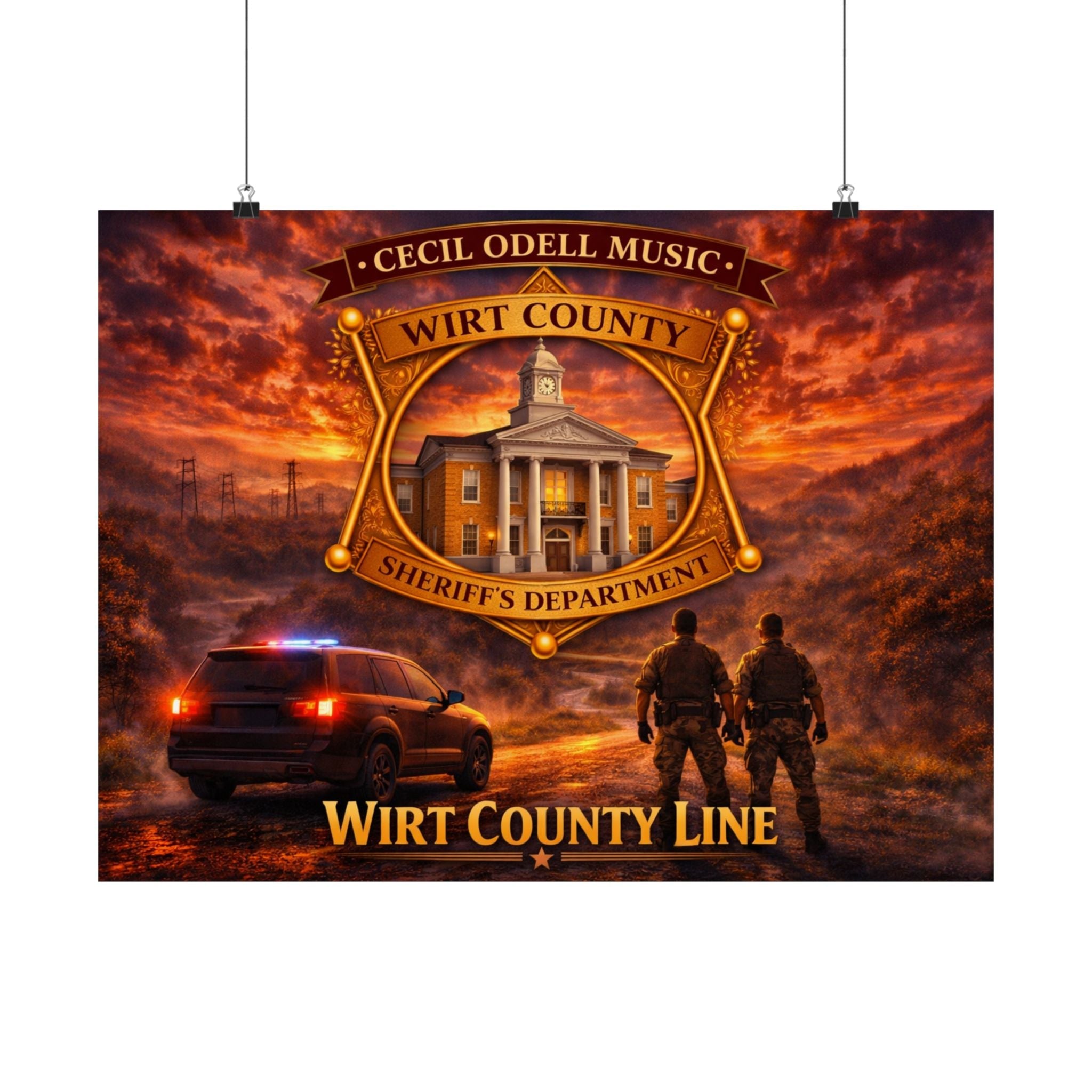 Wirt County Sheriff Badge Poster: "Wirt County Line" Satin Music Print - Cecil Odell Music